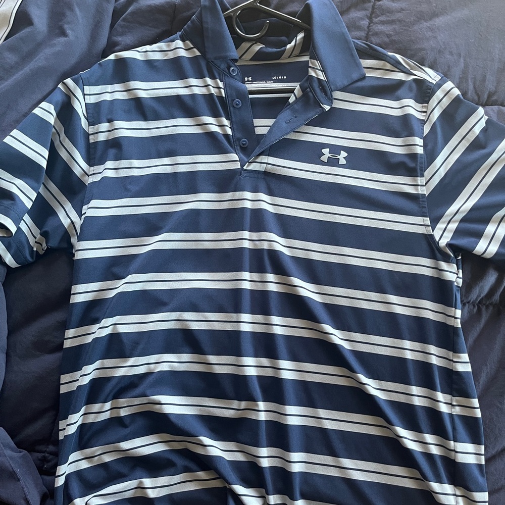 Under Armour Striped Navy/Grey Golf Shirt